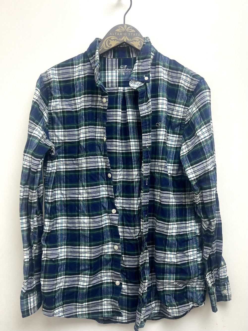 Vineyard Vines Green Navy and White Plaid Button-Down Shirt